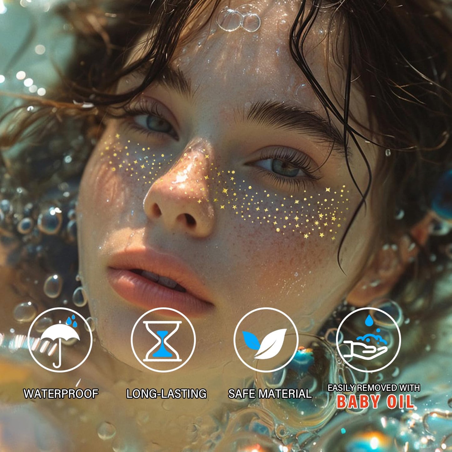 20 Pcs Gold Glitter Freckles Face Tattoo, Gold glitter Freckles Makeup Patches, Waterproof Sparkle Freckles, Glitter Freckles Temporary Face Tattoos for Women