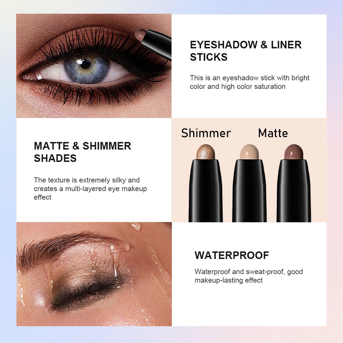 WEEMAY 3 Colors Cream Eyeshadow Sticks, Smooth and Matte Eye Shadow Brightener Sticks, Waterproof, Long-lasting and High Pigment Eye Highlighter Stick Makeup