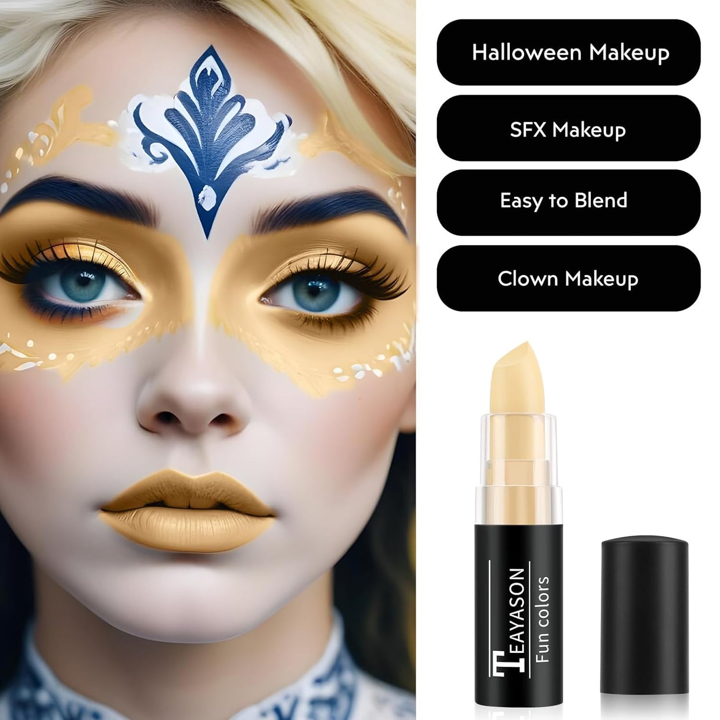 Yellow Face Body Paint Stick, Matte Lipstick Eye Black Stick Face-Paint Make Up, Long Lasting Waterproof Yellow Face Makeup for Halloween Special Effect SFX Costume Cosplay Makeup