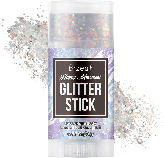 Brzeaf Waterproof Mermaid Glitter Stick, Shimmery& Long Lasting, Hallowen Hair Eyeshadow Face Body Glitter, Singer Concert Music Rave Festival, Glitter Stick Makeup & Face Glitter Gel for Women Men