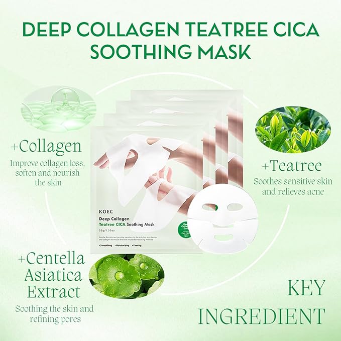 Deep Collagen Overnight Face Mask - Tea Tree CICA Hydrating Overnight Hydrogel Mask, Collagen Overnight Mask Anti Wrinkle Lifting, Collagen Face Mask Improve Elasticity, Firming (Green)