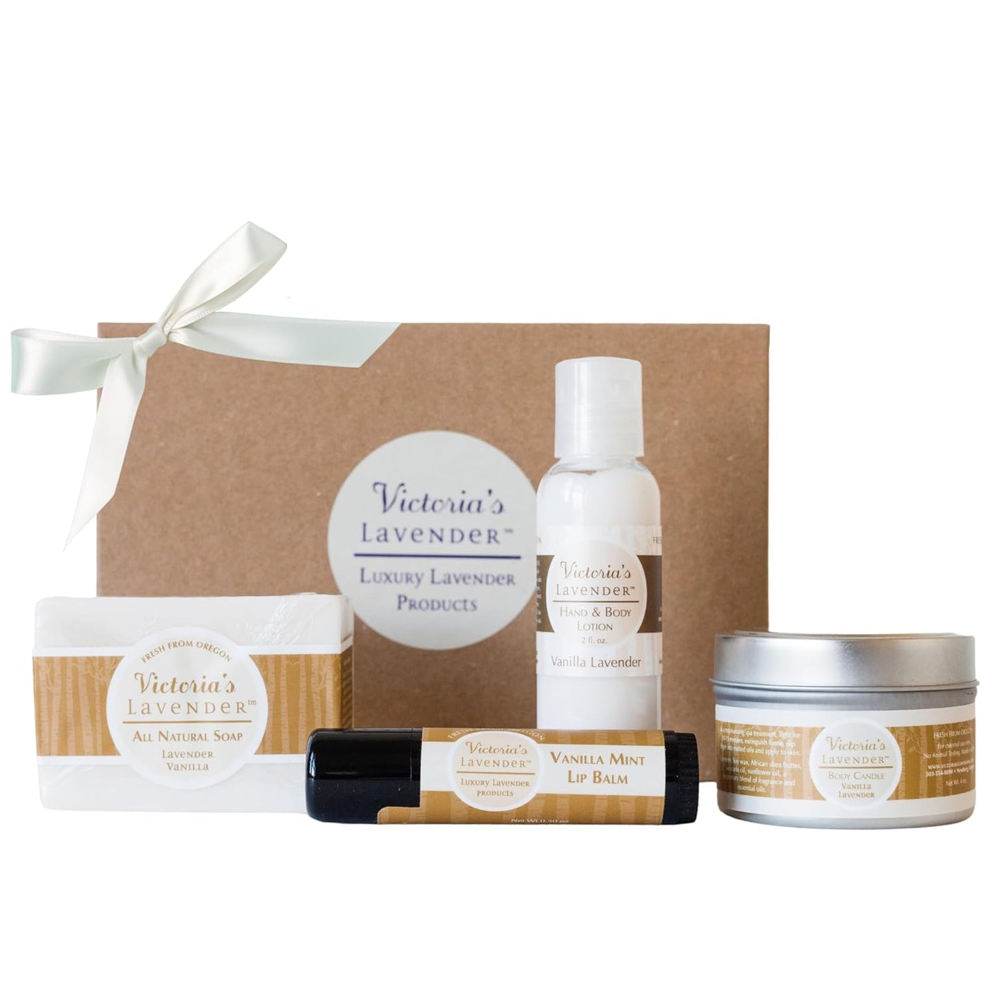 Victoria's Lavender Natural Body Products Gift Set - Handmade Soap, Lotion, Lip Balm, Body Candle Skin Care Sets & Kits, Made in the USA Lavender Bath Products for Women, Vanilla Lavender