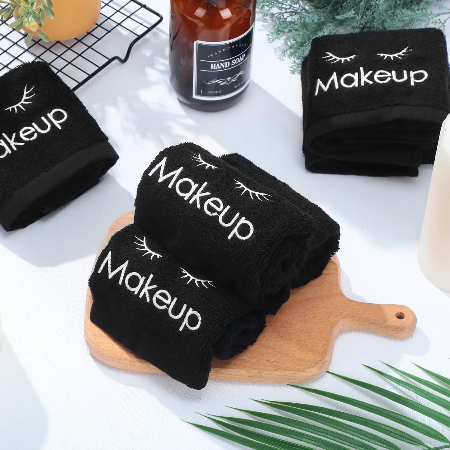Shimeyao 13x13 Inch Makeup Washcloths Reusable Makeup Remover Cloths Facial Cleansing Towels Cotton Cosmetic Towel Water Absorbent Cloth Face Towels for Women Skin Care, Black (6 Pcs,Classic Style)