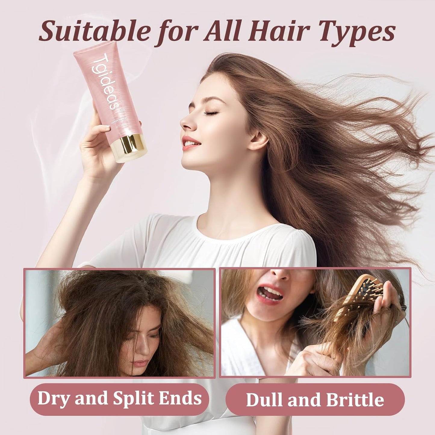 Tgideas Smooth Hydrating Hair Mask， Strengthening Shampoo ， For Dry Damaged Hair, Deep Conditioning Treatment Keratin Hair Mask,Repairs & Strengthens All Hair Types