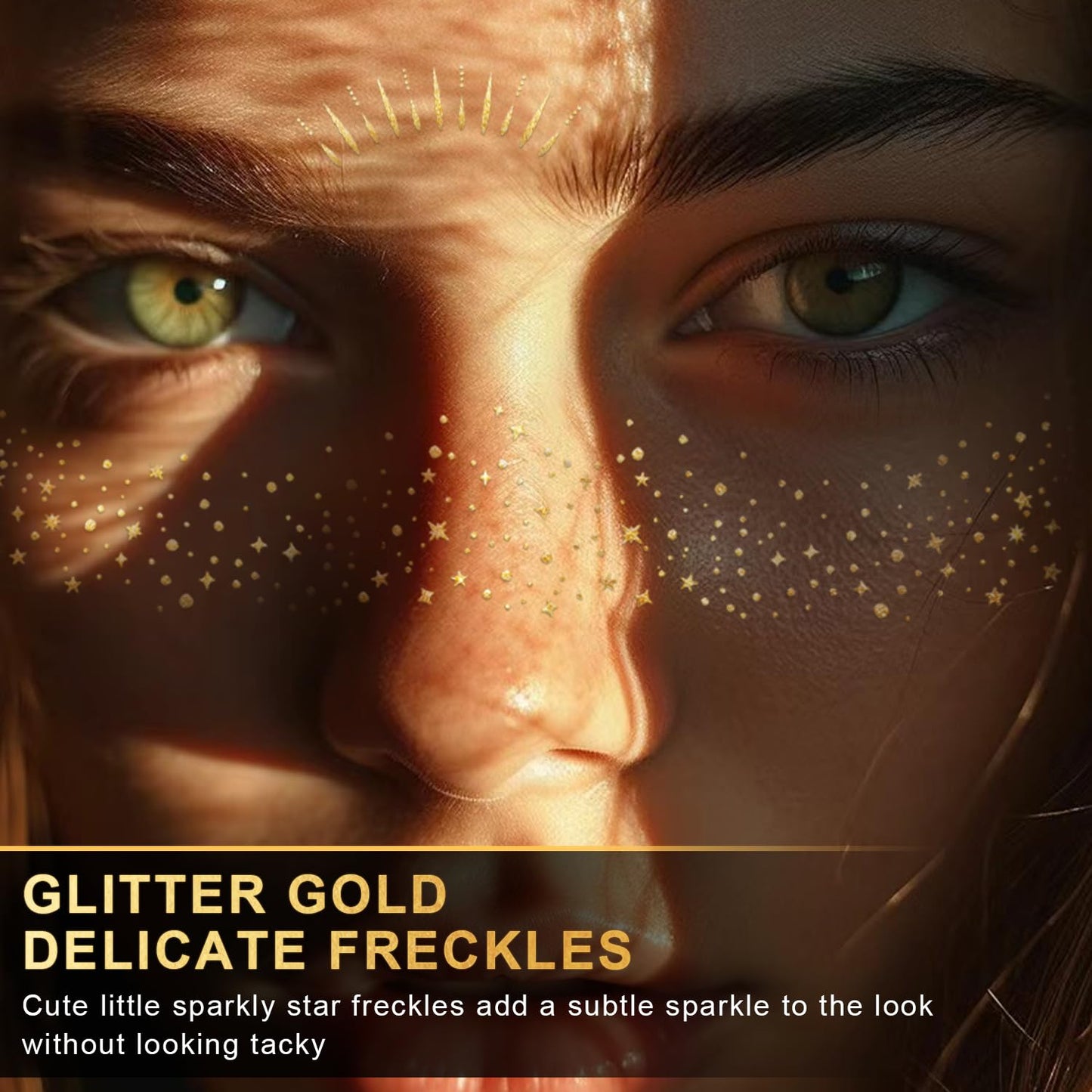 Glitter Freckles Face Tattoo, 20PCS Gold Makeup Patch, Faux Freckles Waterproof Temporary Tattoos Cute Glitter Women and Kids Makeup Accessories For Christmas (Gold)