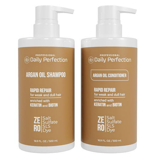 (dp) Argan Oil Shampoo & Conditioner – Repair & Protect Damaged Hair – Clean + Salon-Grade Formula with Biotin & Keratin