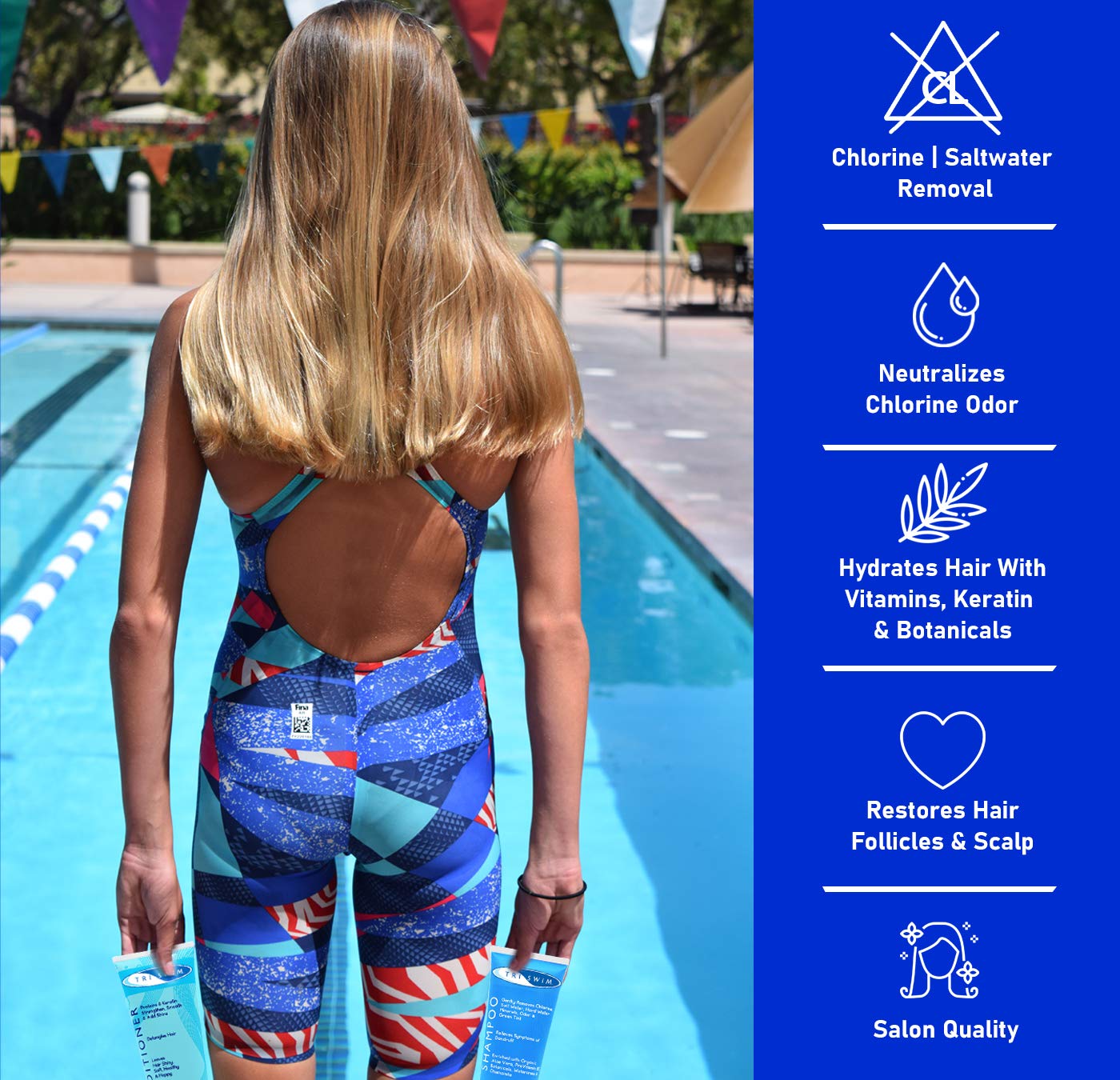 TRISWIM Chlorine Removal Shampoo 8.5oz | Removes Chlorine, Bromine, Hard Water Minerals & Saltwater| Hydrates & Restores Hair | Safe for Color-Treated Hair | Lime + Tropical Mango Scent