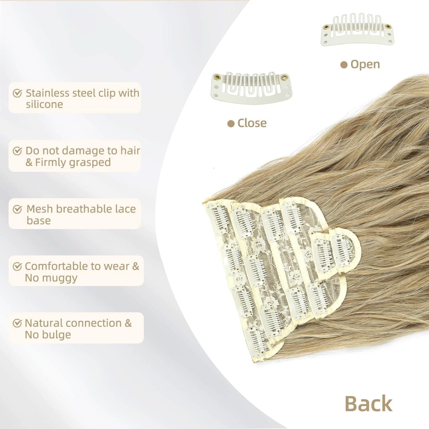 Clip in Hair Extensions, 6 PCS Natural & Soft Hair & Blends Well Hair Extensions, Long Wavy Hairpieces(16inch, 6pcs,Mixed Dirty Blonde)