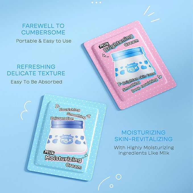 Milk Skincare Kit, Skin Care Kit Hydrating Skin, Facial Skin Care Routine Kit for Women/Girls, Face Skin Care Set Improves Rough Skin & Shrinks Pores Travel Size Facial Kit Gift Set for Women 8-Pack