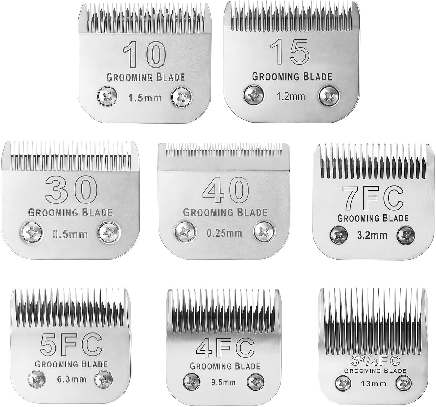 Size 10+15+30+40+7FC+5FC+4F+3-3/4FC Detachable Dog Grooming Blades, Compatible with Andis, Oster A5, Wahl KM10 Series Clippers, Silver (8 Packs)