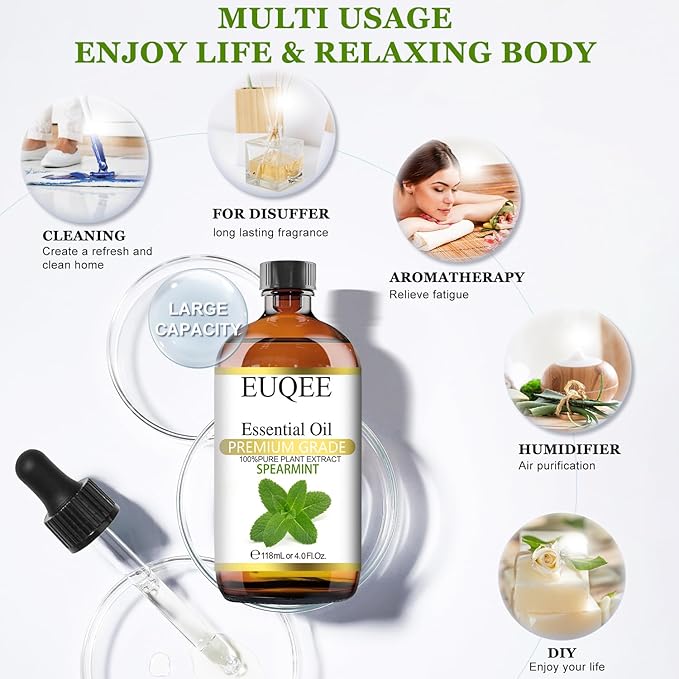 Spearmint Essential Oil Premium Grade Spearmint Oil Essential Oil with Glass Dropper, Great for Humidifier, Candle Making, Diffusers (118mL/4oz)