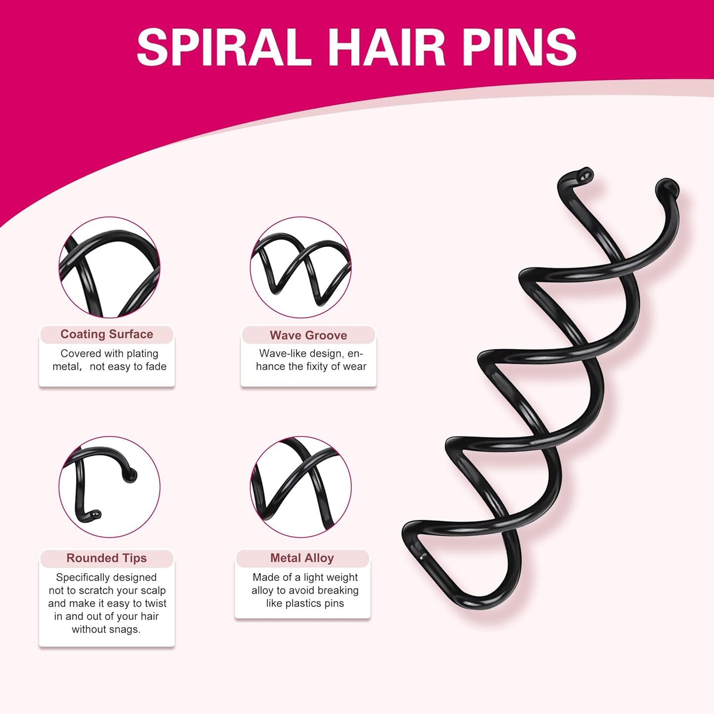 30 Pcs Spiral Hair Pins, 3 Colors Spin Pins for Hair, Alloy Spiral Bobby Pins, Bun Twist Spiral Hair Pins with Non-scratch Rounded Tips for Women (2.36 Inches)