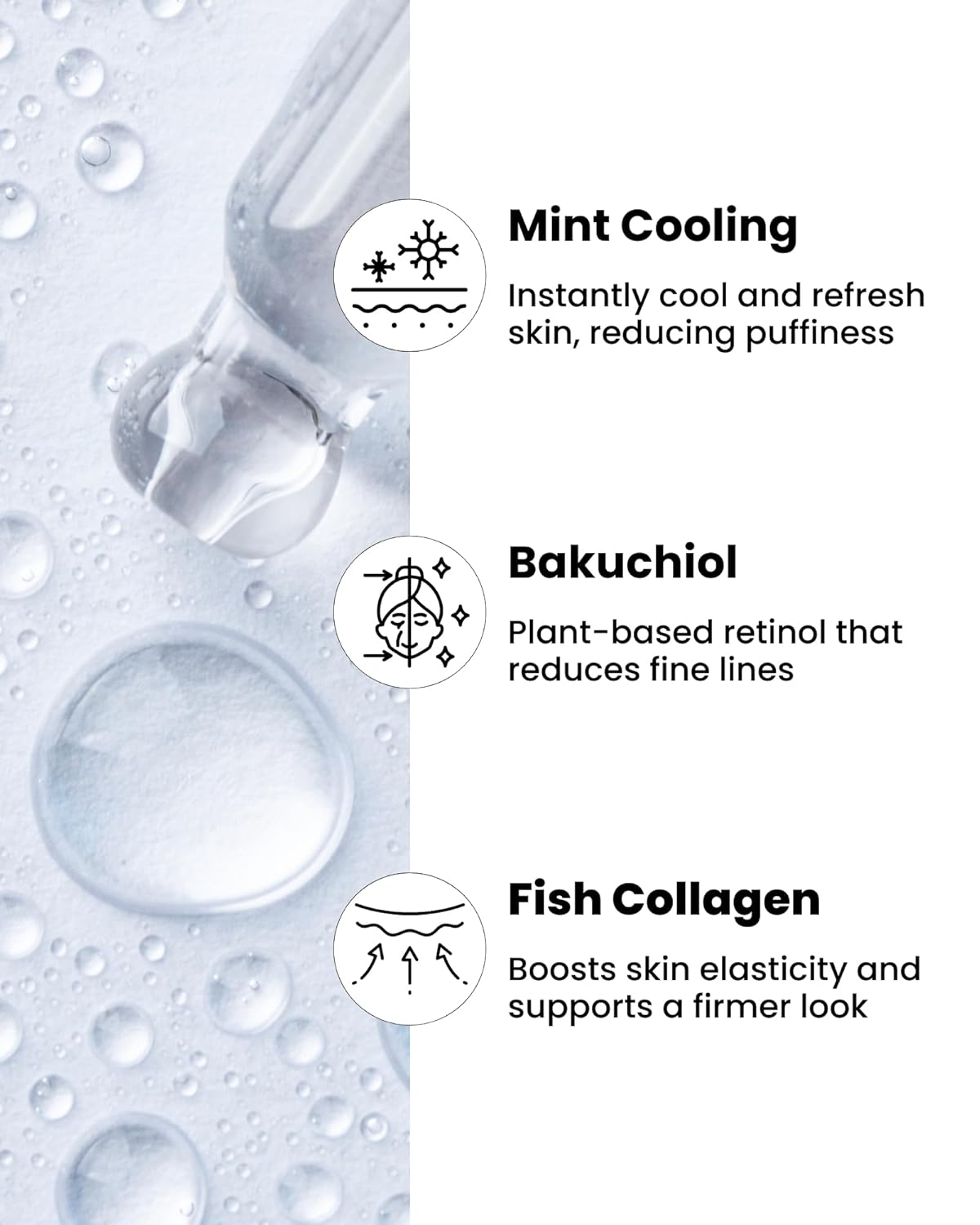 Ice Roll Serum - Cooling Serum with Face Massager Roller for Under Eye Bags, Puffiness, Dark Circles, Bakuchiol & Collagen for Wrinkles, Anti Aging, Firming - Korean Skin Care, 1.69 Fl Oz (50ml)