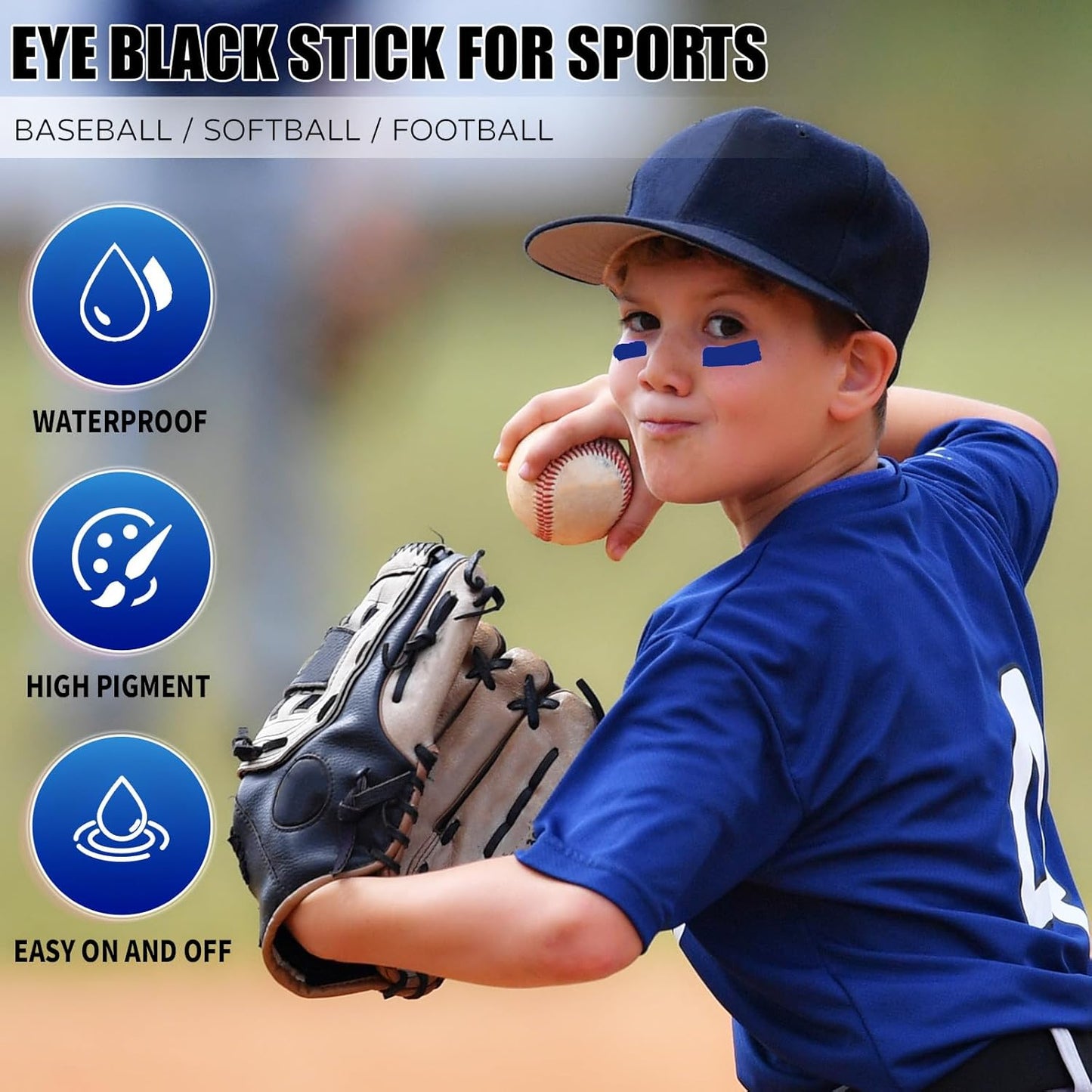 Go Ho Royal Blue Cream-Blendable Face Body Paint Stick,Easy to Color Blue Eye Black,Eyeblack Face Paint Baseball/Football Accessories,Safe Facepaint&Lip Smacking for Halloween Makeup