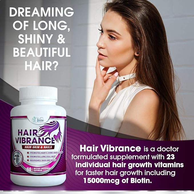 Hair Vibrance Hair Skin and Nails Vitamins - Doctor Formulated with 15000mcg Biotin for Hair Growth and 23 Hair Growth Vitamins for Longer Shiny Full Healthier Hair Skin Nails and Lashes (3 Pack)