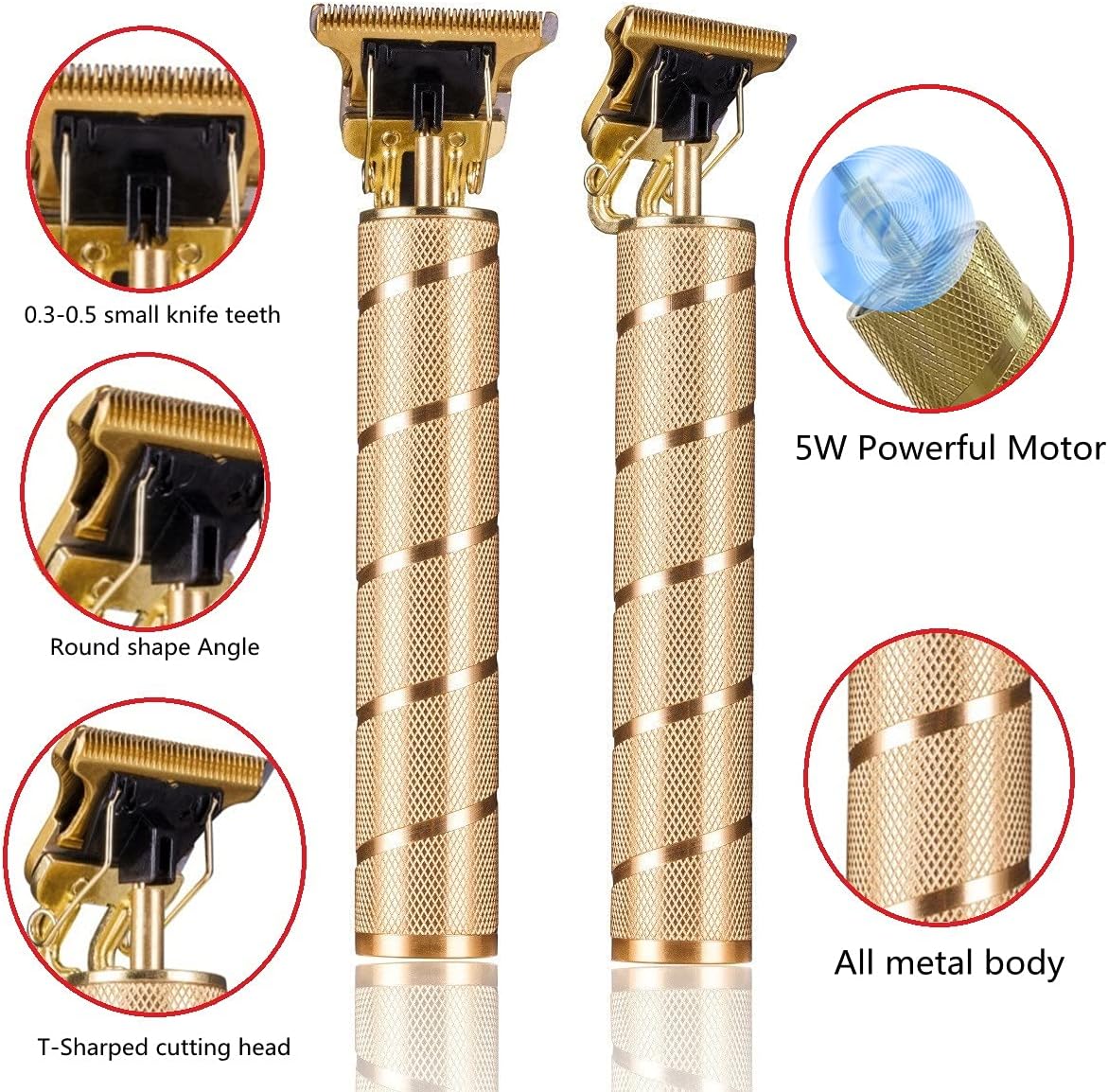 Pro T Clippers, Electric Li Trimmer, Cordless Rechargeable, Professional Bald Headed USB Rechargeable Trimmer for Men (Gold)