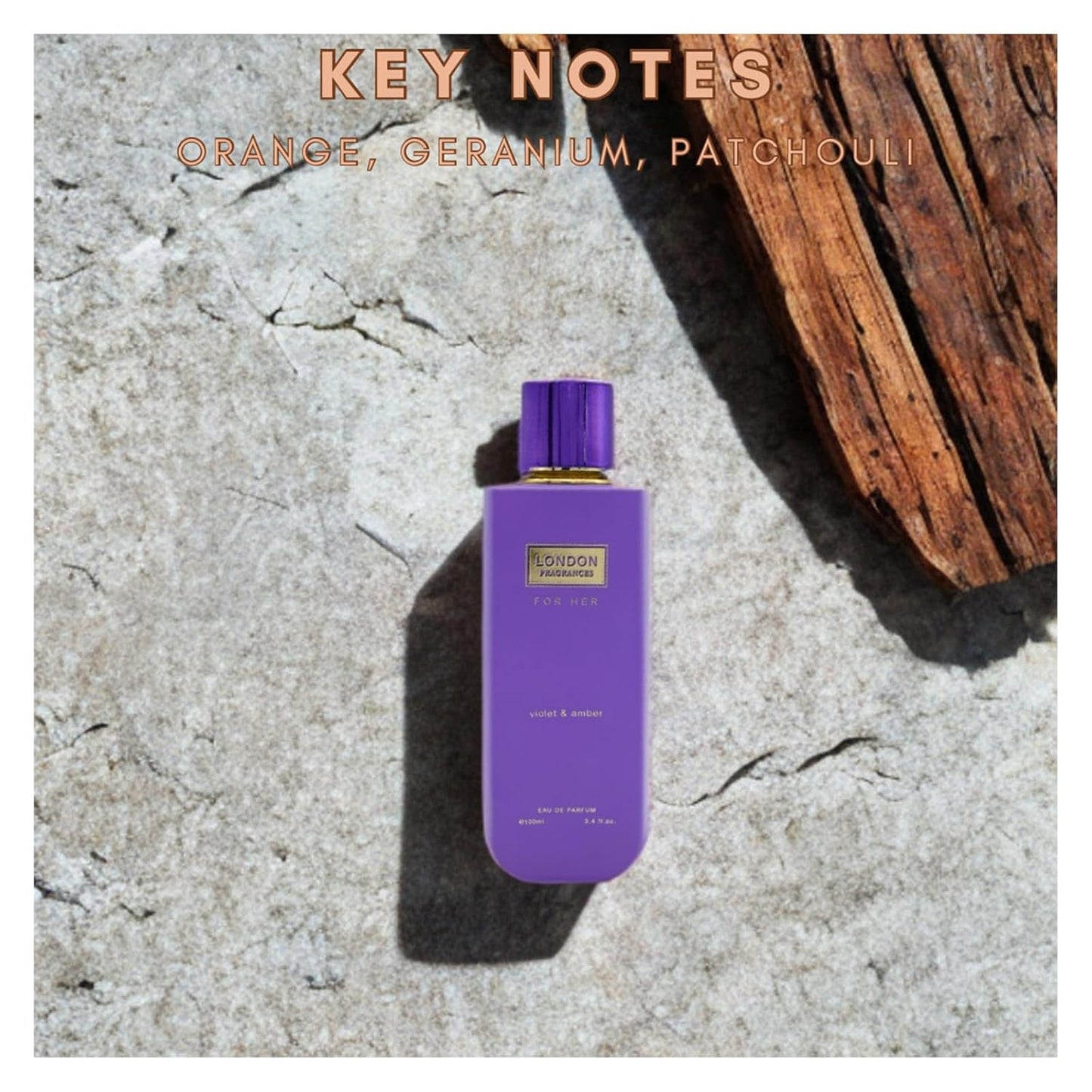 London Fragrances Violet and Amber - Powdery Oud, Perfumes for Women - Women's Fragrances with Coconut and Patchouly - 3.4 oz EDP Spray