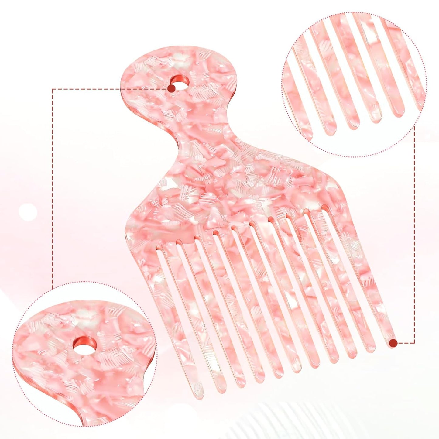 Hairs Picks for Women Curly Hair Wide Tooth Hair Pick Comb, Pink Long Tooth Hairs Comb for Long Thick Curly Hai Detangling Lifting Combs for Women Men Anti Static Hai Styling Tool, 4.8 Inches