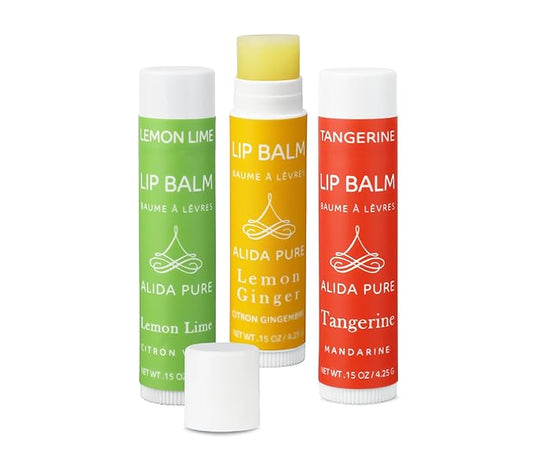 Citrus Lip Balm Collection, Vegan Lip Balm Set, Bees Wax Free, Coconut Oil Free, Avocado Oil, Organic Jojoba Oil, Vitamin E, Natural Moisturizer For Dry Cracked Lips, 3 Tube Set