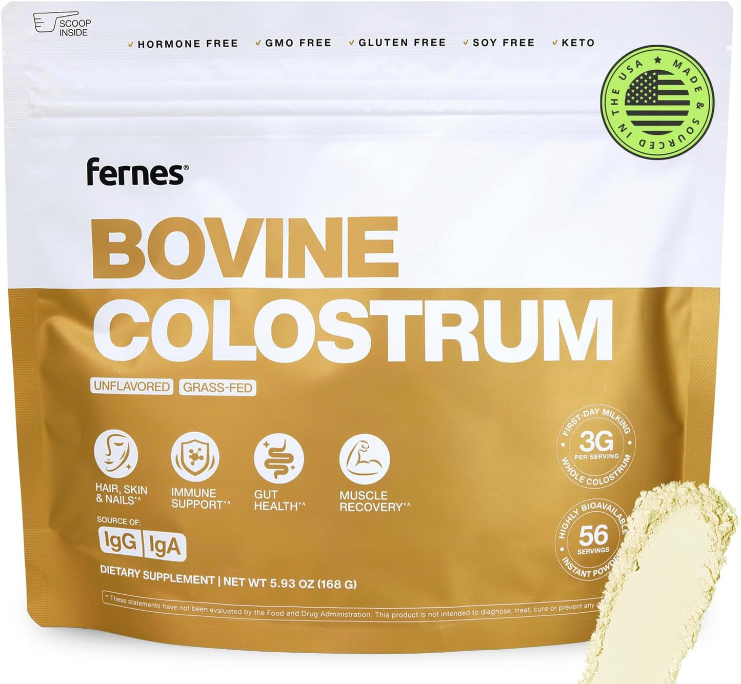 Grass Fed Whole Bovine Colostrum Powder for Women & Men – First Day Milking, Non GMO, Soy Free, Keto, Gluten Free – 56 Servings, 5.93 oz, Unflavored, Made in USA