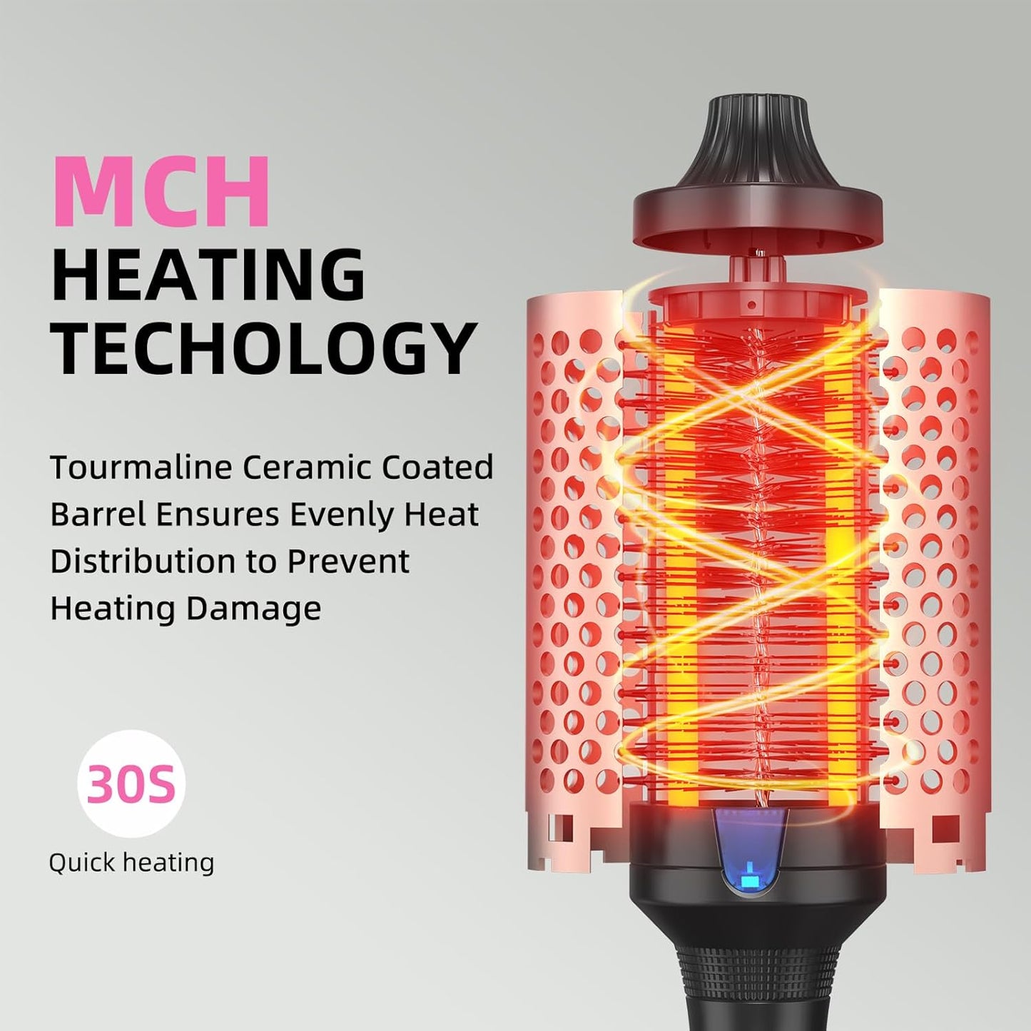 K&K 1.77 Inch Heated Curling Brush with Ceramic Tourmaline Ionic Technology for Volumizing and Loose Curls (Black)