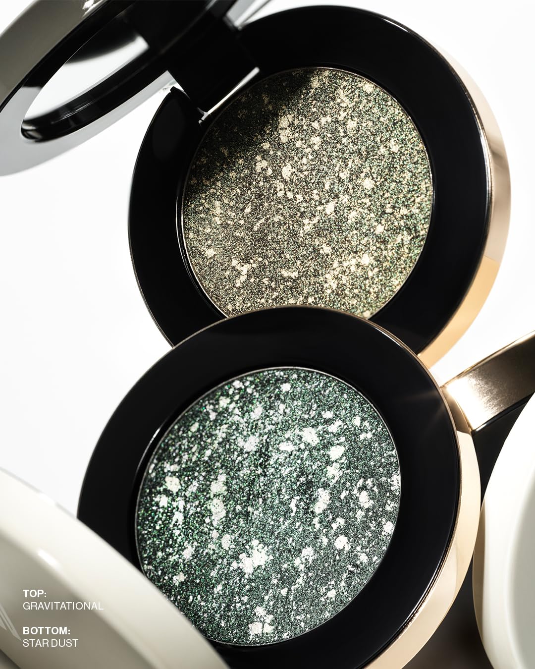 MAKE Beauty Multi-Chromatic Eye Shadow. Metal Reflecting Luminous Foil Finish Creamy, Buildable, Dimensional Long-wear, Crease-proof Powder Eyeshadow, Multichrome Shade - Gravitational, Olive Green