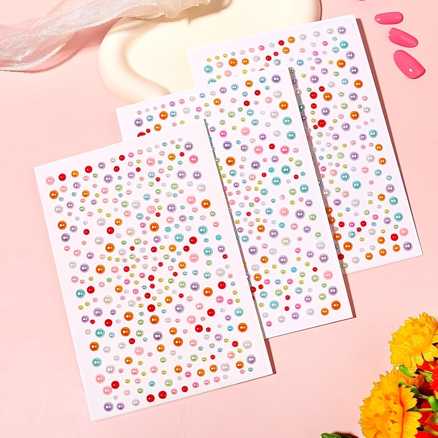 Self Adhesive Face Gems and Pearls for Makeup, Festival Jewels, Hair Gems, Rhinestone Stickers for Face, Eye, Makeup, Nail, Body, Crafts 3/4/5/6 mm 975Pcs (19.Pearl_Color)