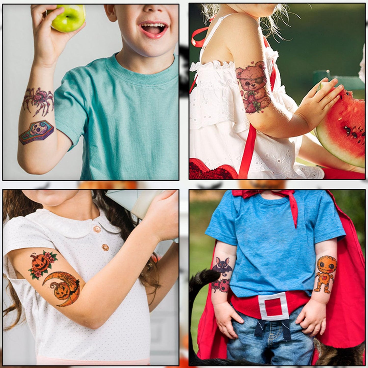 Halloween Tattoos for Kids Halloween Party Favors, 24 Sheets Large Halloween Half Arm Temporary Tattoos for Kids, Large Tattoos Sticker For Kids Boys Girls Halloween Party Gift Bags Stuffers