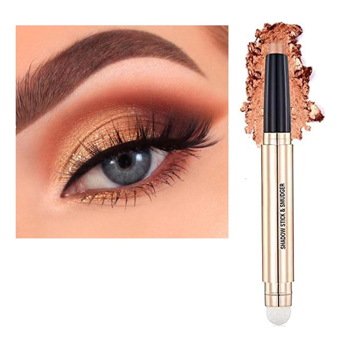 2 in 1 Champagne Gold Shimmer Eyeshadow Stick eyeliner pencil Cream Shimmer Smooth Eyeshadow pencil Waterproof Hypoallergenic Long Lasting Eye Shadow Pen Multi-Dimensional Eyes Look