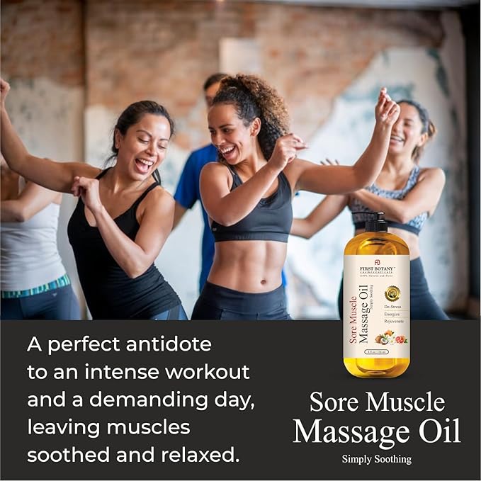 First Botany, Arnica Sore Muscle Massage Oil for Massage Therapy Natural Therapy Oil with Lavender, Mint, Chamomile Essential Oils, Collagen & Stem Cells, Therapeutic Oils for Body Massage Lotion 8oz