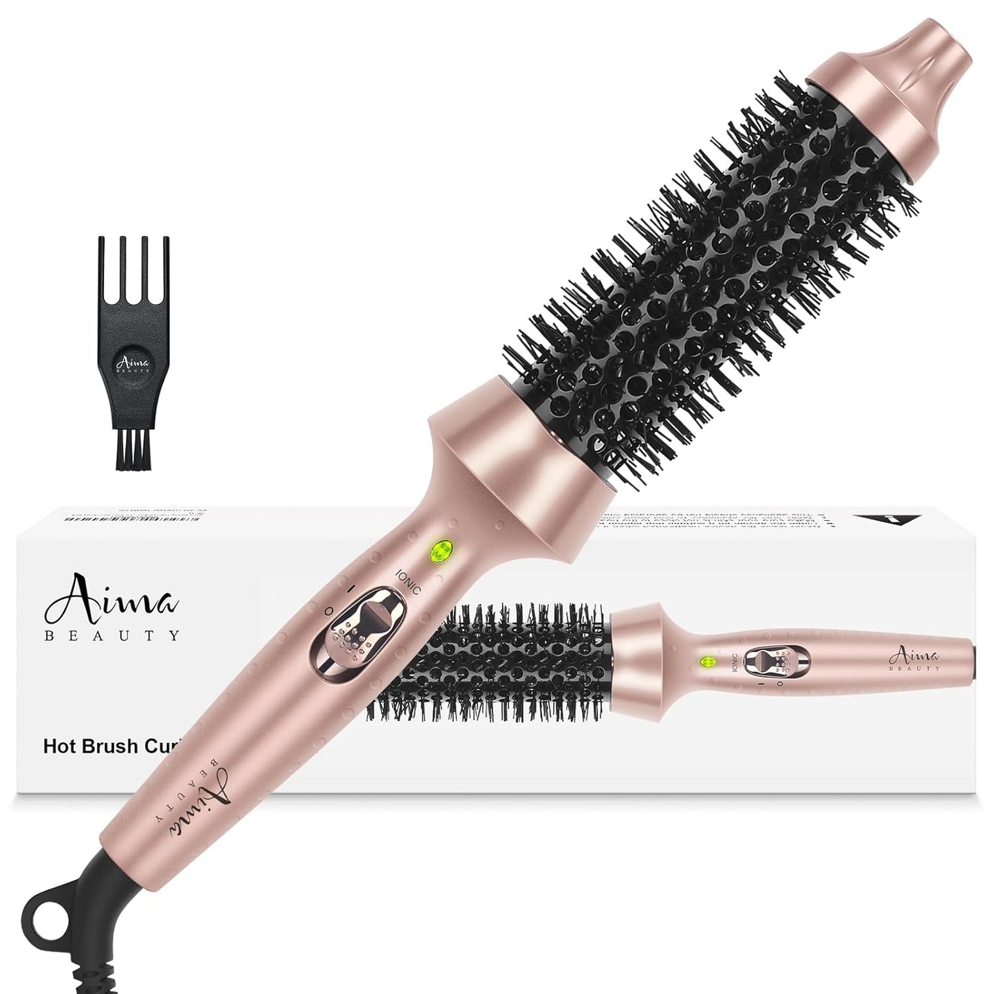 Aima Beauty Hot Brush, 1.3"/35mm Heated Curling Brush Makes Hair Smoother, Softer, Thermal Brush Get Natural Curls, Easy to Use, 30S Fast Heating, Dual Voltage & 60 Mins Auto-Off, Gold