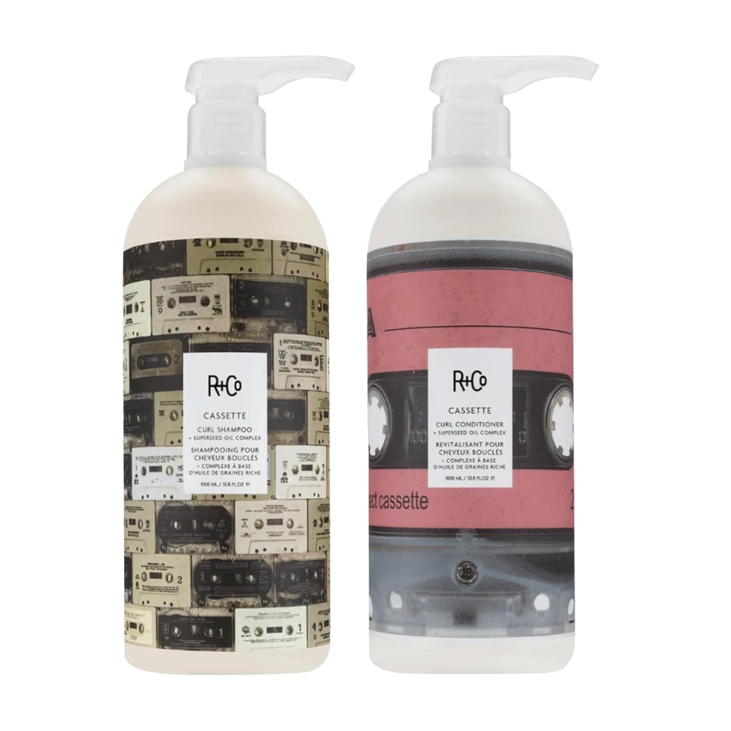 R+Co Cassette Curl Shampoo & Conditioner Set + Superseed Oil Complex + Deluxe Sample (0.5oz) | Defines Curls, Tames Frizz & Adds Shine | Vegan + Cruelty-Free | 33.8oz (Pack of 2)