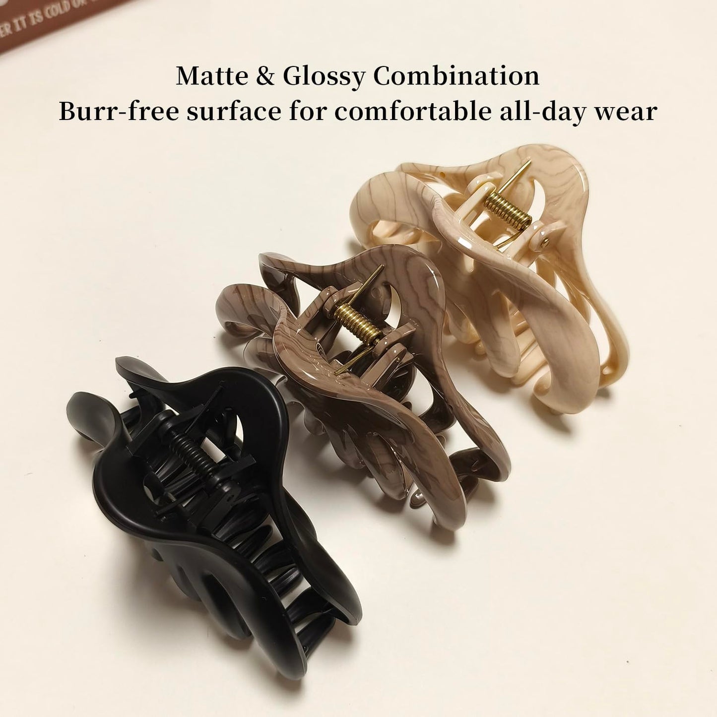 3.5 Inch Hair Claw Clips, Unbreakable No Slip Matte & Glossy Claw Clip for Women's Thin & Medium Thick Fine Hair, 3 Pack