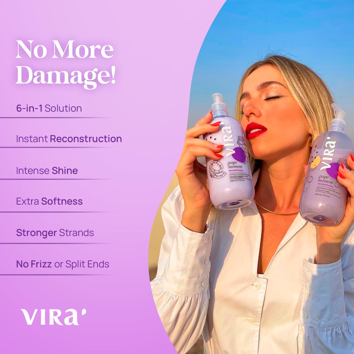 Brazilian Shampoo and Conditioner Set, Parabens Free, Damage Repair & Reconstruction, Anti-Frizz, Color Treated Hair, Triple Hydration, Grape Moment 17.6 Fl Oz Each