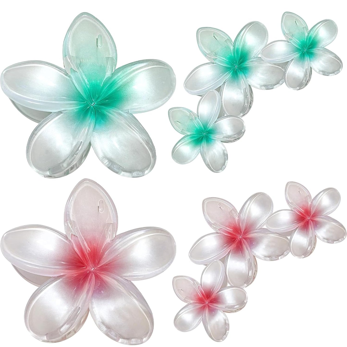 Cician Hawaiian Flower Hair Claw Clips-4PCS Cute Hair Clips for Women/Girls,Big Claw Clips for Thick/Thin Hair,Clear Clips for Hair Birthday Gifts (pearl)