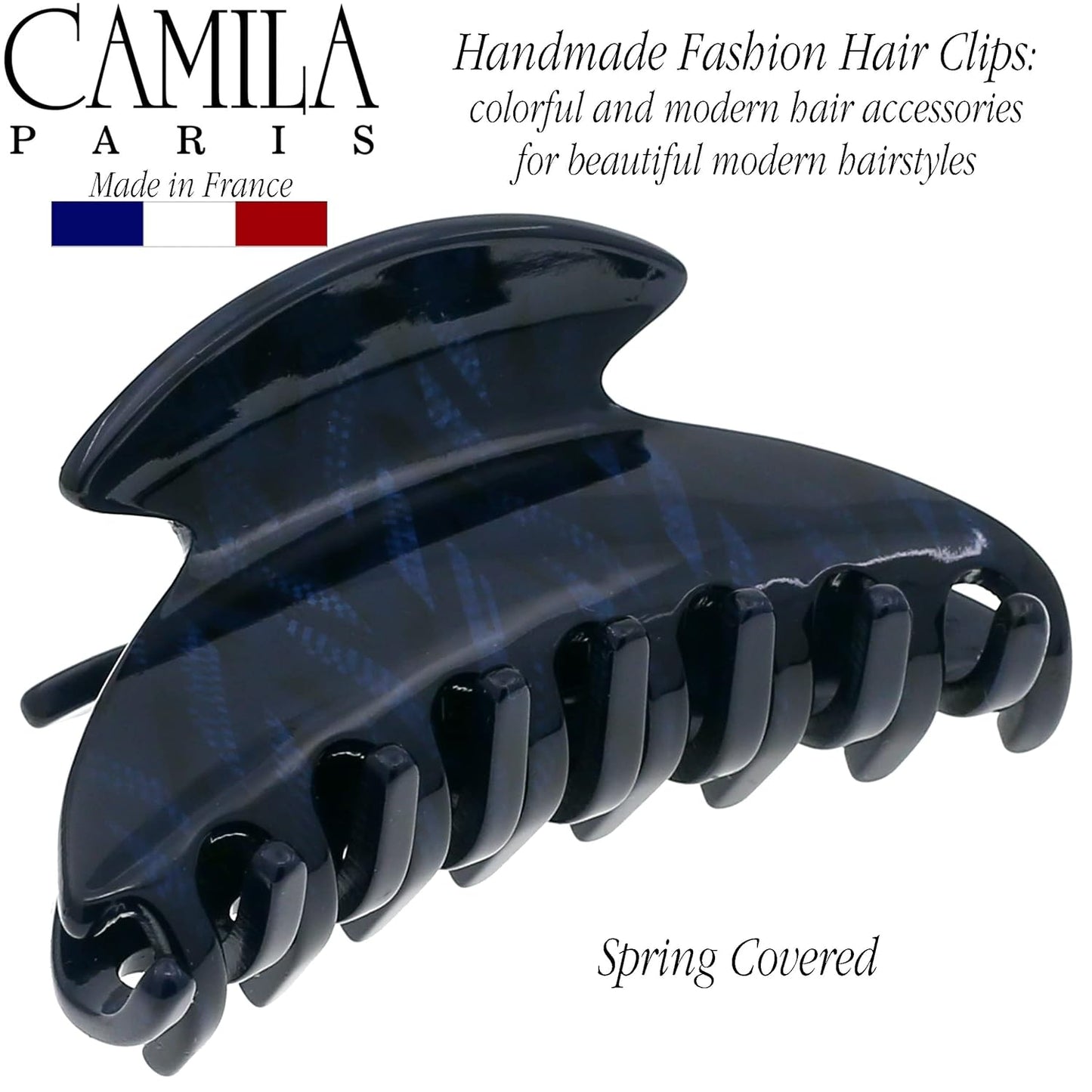 Camila Paris CP3267 French Hair Clip for Women, Small 2.75 inch Handmade, Blue, Girls Hair Claw Clips Jaw Fashion Durable Styling Hair Accessories for Women, Strong Hold No Slip Grip. Made in France