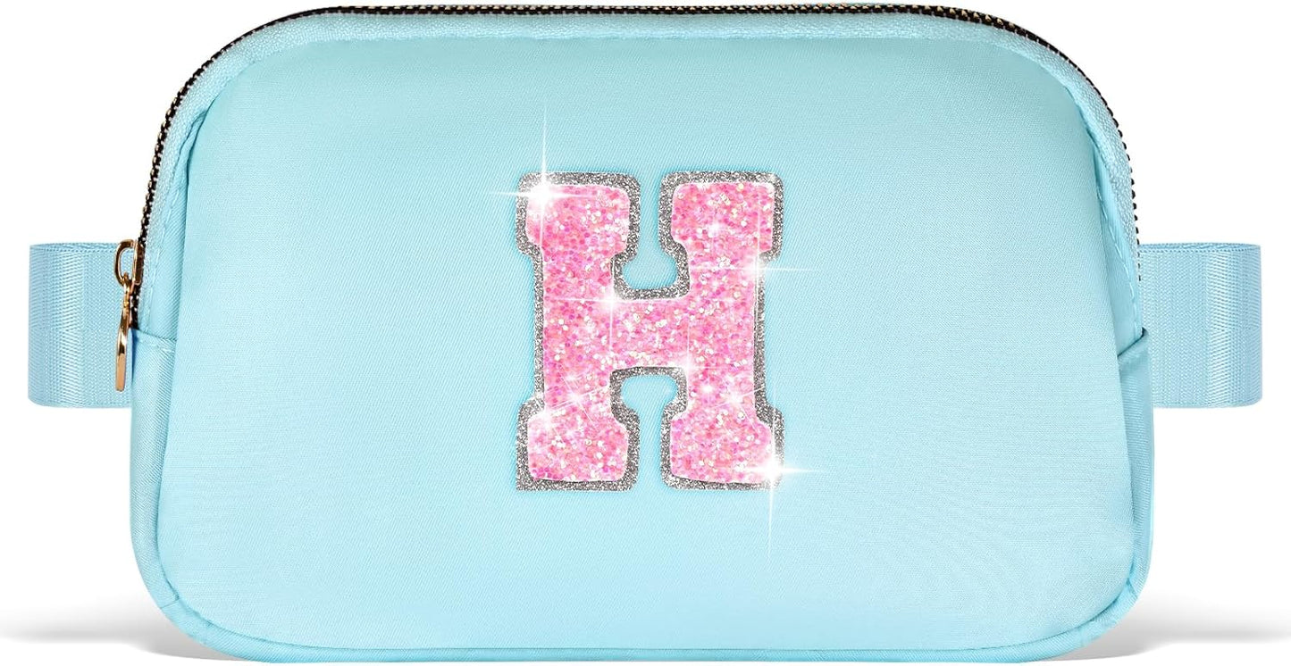 Fanny Pack Belt Bag Crossbody Bags with Initials Letter Patch Trendy Stuff for Teens Cute Stuff Birthday Gifts for Teenager Girls | H,Blue Bag