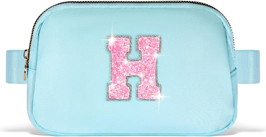 Fanny Pack Belt Bag Crossbody Bags with Initials Letter Patch Trendy Stuff for Teens Cute Stuff Birthday Gifts for Teenager Girls | H,Blue Bag