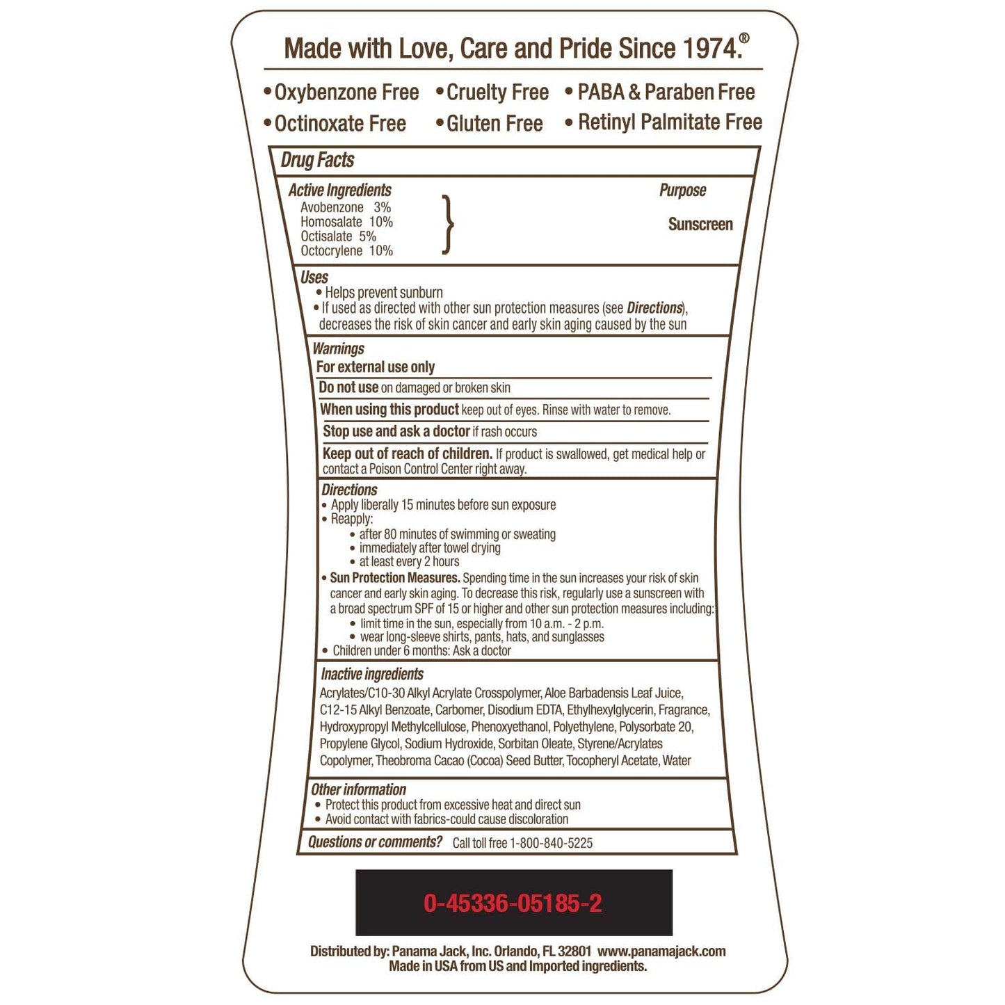 Panama Jack Sunscreen Suntan Lotion - SPF 85, Broad Spectrum UVA/UVB Protection, PABA, Paraben, Gluten & Cruelty Free, 6 FL OZ (Pack of 2)