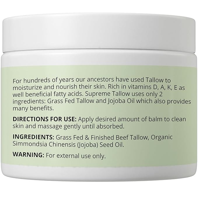 Supreme Grass Fed Beef Tallow Moisturizer For Sensitive Skin. Unscented Ultra High Purity Whipped Tallow Balm. 2-In-1 Face Cream And Body Lotion For Dry, Damaged, Or Sensitive Skin Care.