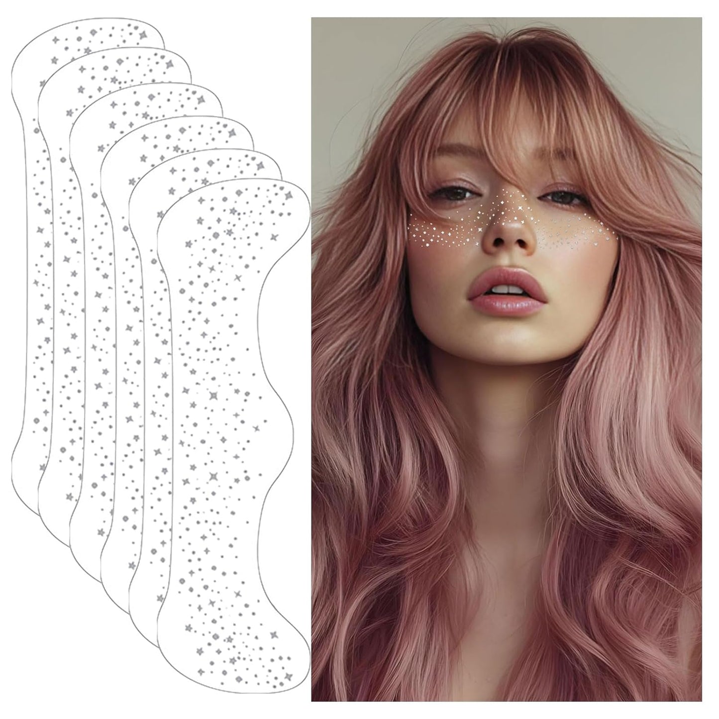 Silver Glitter Freckles Face Tattoo - Face Glitter Makeup Speckles - Women Face Sparkle Freckles Patches for Halloween Makeup Prom - Carnival Party