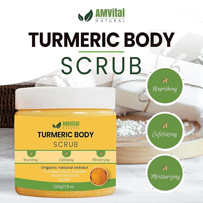 Turmeric Body Scrub - Handmade Natural Scrub For Body, Face, Hand, and Foot - Natural Skincare Body Scrub For Women - Suitable for All Skin Types (7.8oz)