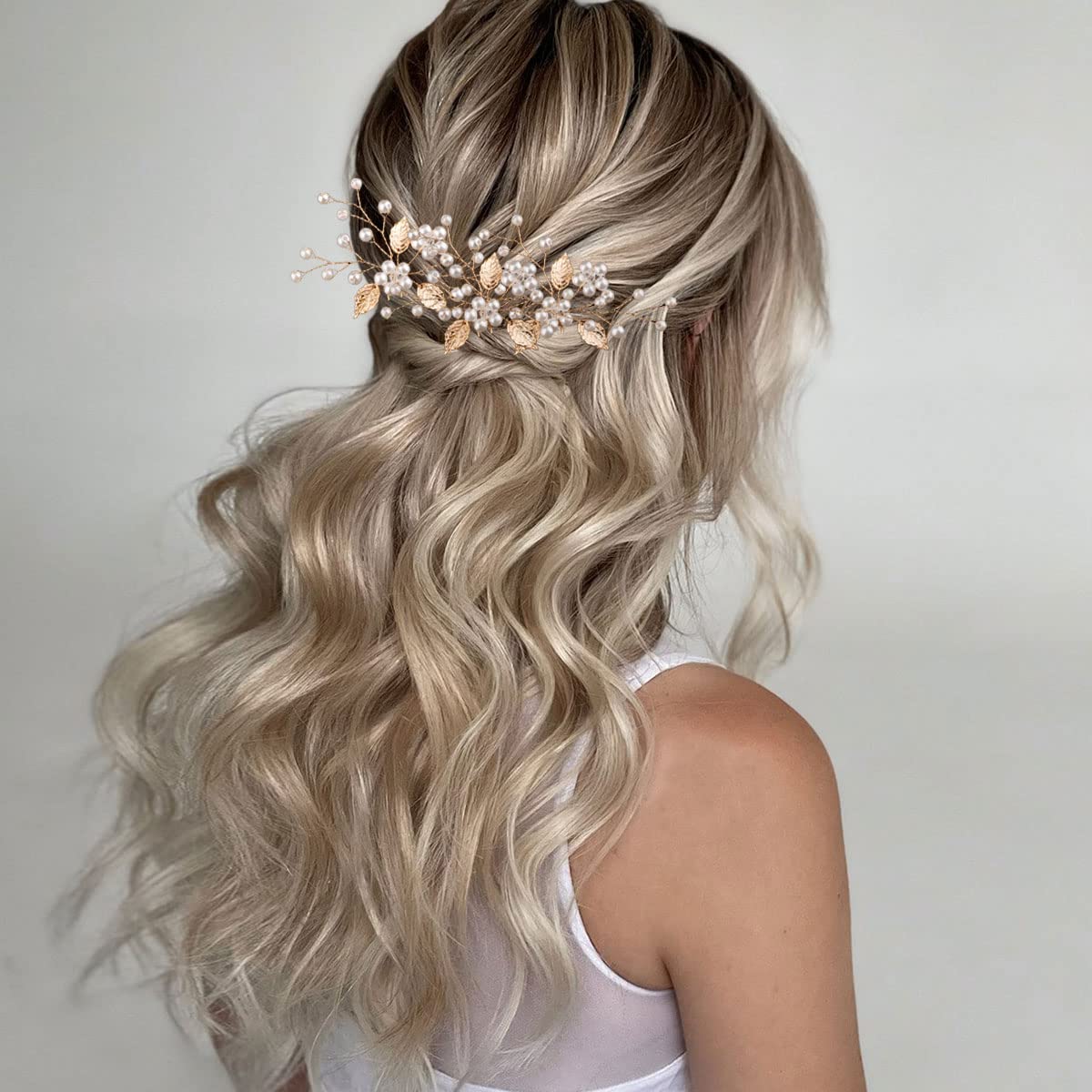 7 Pieces Gold Leaf Pearl Hair Pins with Flower Headpiece - Vintage Styling Accessories for Brides, Bridesmaids, and Girls