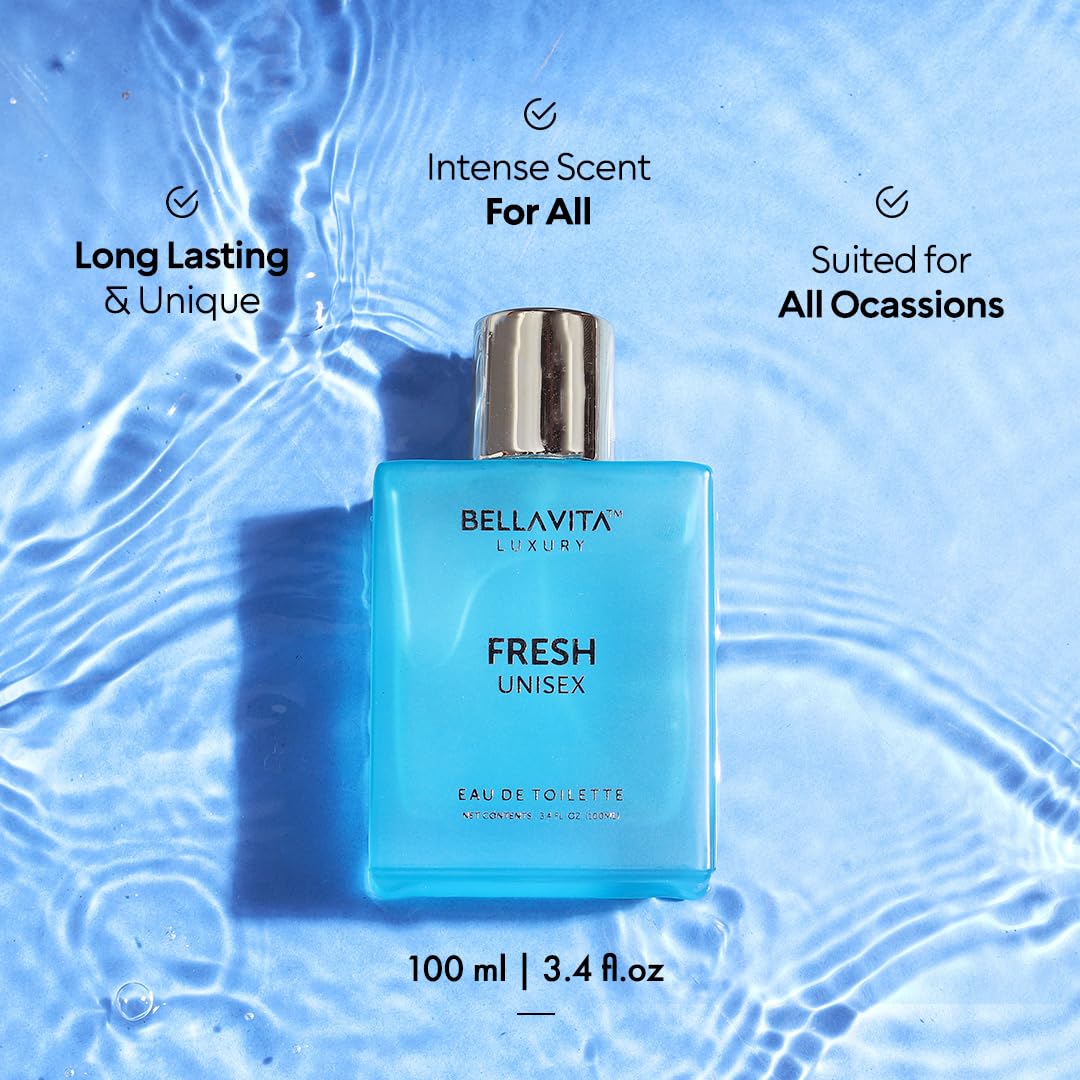 BellaVita Luxury Fresh Unisex Eau de Toilette (3.4 fl. oz.) | Long-Lasting Fragrances with Bergamot, Lavender, Ylang-Ylang & Sweet Almond | Fresh Toilette with French citrusy Notes
