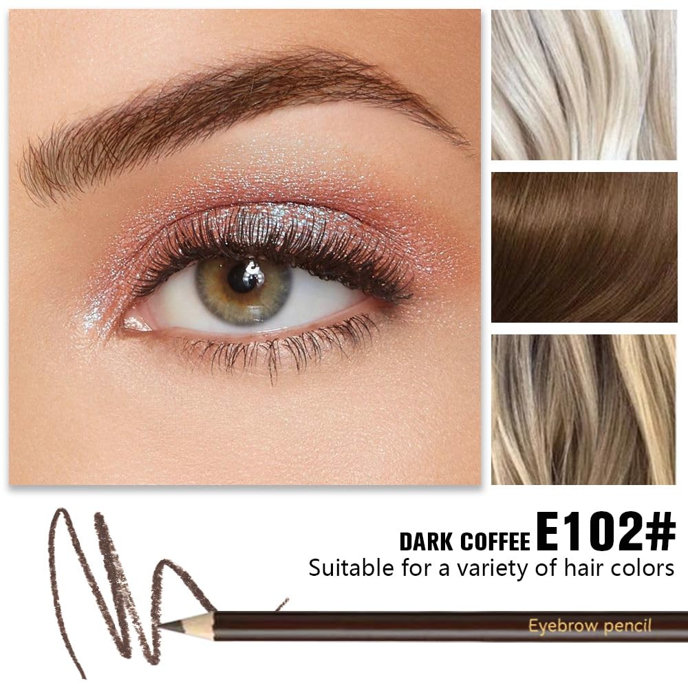 6Pcs Long Eyebrow Pencils Set, Dark Coffee Natural Look, for Eyebrows & Eyeliner,Waterproof & Sweat-Proof Wooden Hard-Core Brow Pencil with Sharpener,Long Lasting Makeup Kit for Beginners 102#