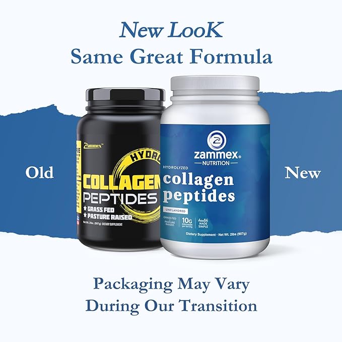 Zammex Collagen Peptides Powder, 90 Servings, Unflavored Instant Powdered, Pure Hydrolyzed Collagen Protein Powder (Type I, III) 100% Grass Fed, Paleo & Keto, Non-GMO, for Skin Hair Nail Joint