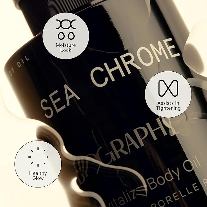 Biography Sea Chrome Revitalize Body Oil, 140ml- Luxury After Shower Moisturizer & Hydrator for Women. For Skin Tightening & Healthy Glow w/Guarana Seed Caffeine, Argan & Jojoba Seed Oil