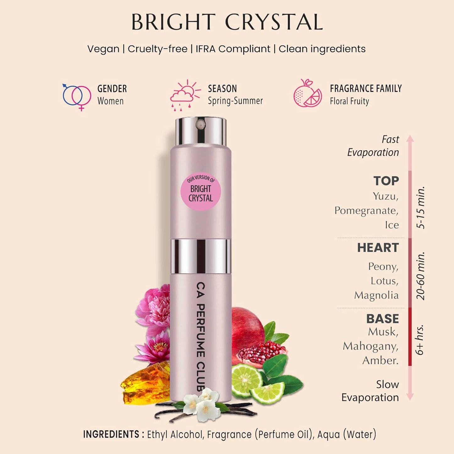 CA Perfume Impression of Bright Crystal For Women Replica Version Fragrance Dupes Eau de Parfum Spray Refillable Atomizer Bottle 0.27 Fl Oz/ 8ml