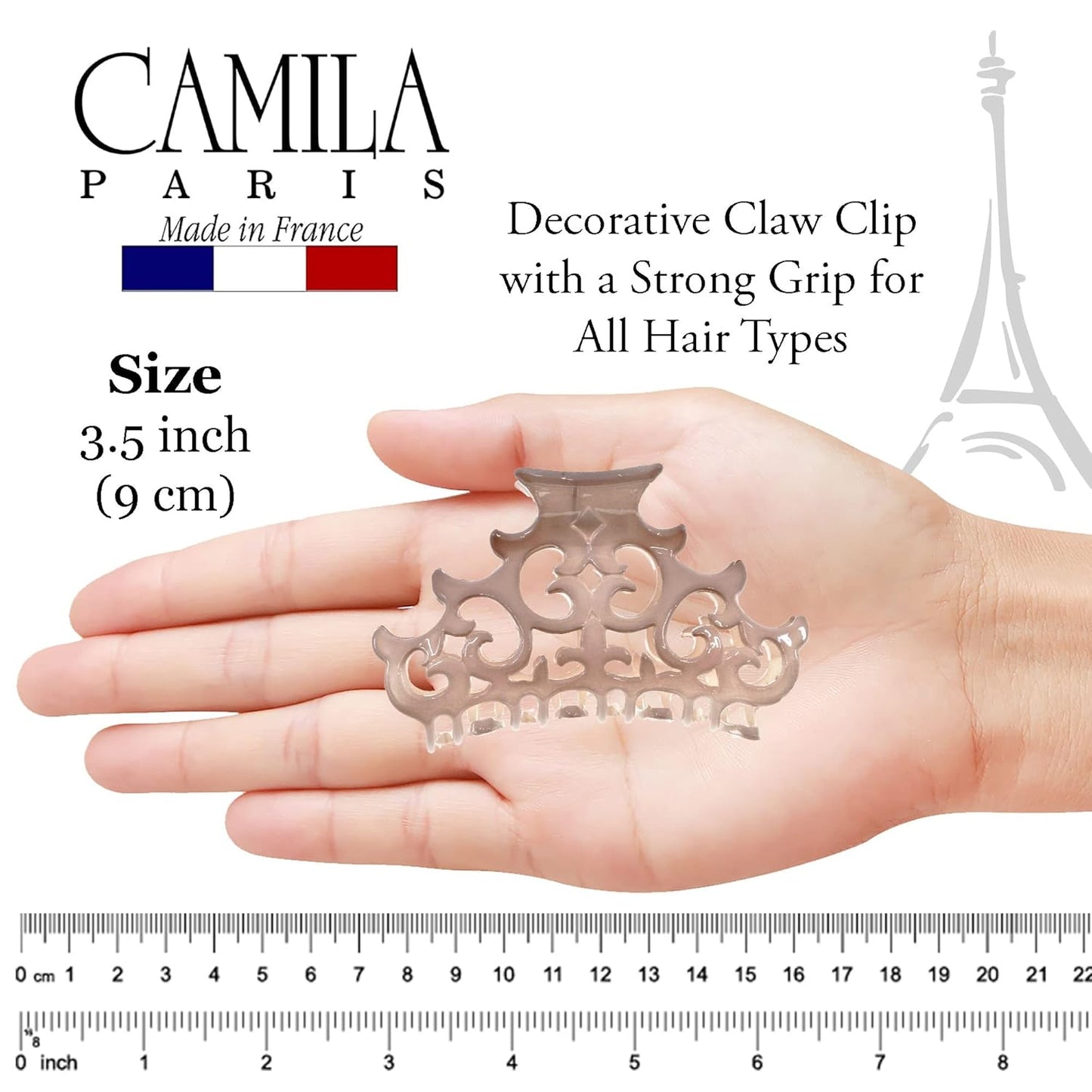 Camila Paris CP2904 French Hair Clip for Women, Girls Beige Hair Claw Clips Jaw Fashion Durable and Styling Hair Accessories for Women, Strong Hold No Slip Grip, Made in France