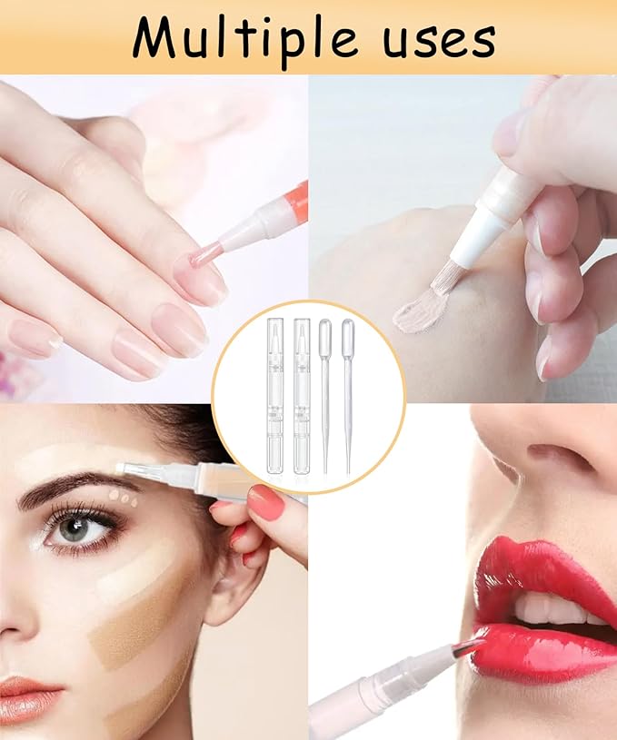 6 Pcs 3ml Empty Cuticle Oil Pen with 4 Pcs Transfer Pipettes - Transparent Nail Oil Twist Pens with Brush Tip for Nail Oil, Eyelash Growth Liquid, Cosmetic Lip Gloss Container Applicators